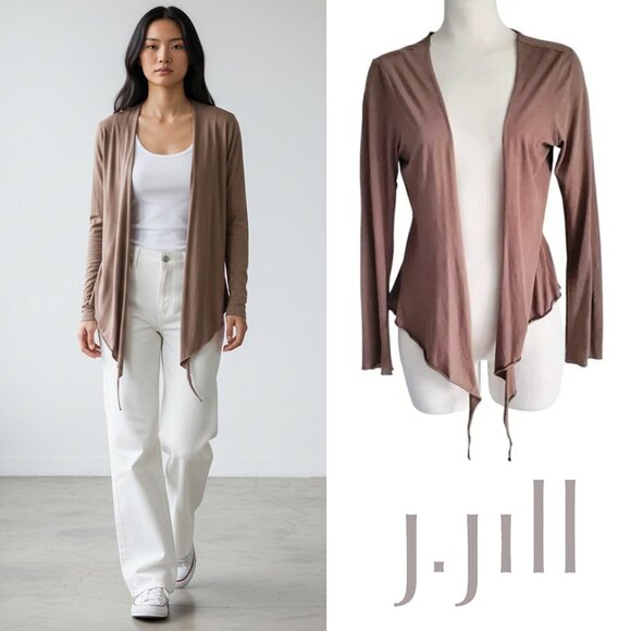 J.Jill Featherweight Wrap Pima Open Cotton Cardigan Deep Tan Brown Color Size S - Picture 1 of 14